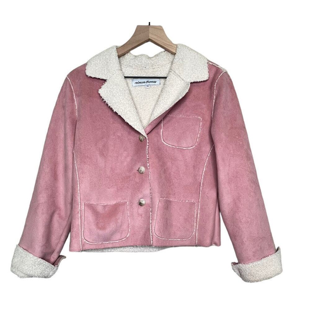 Rebecca Thomas faux suede fur inside pink jacket sz M Soft Cropped Pockets SOFT